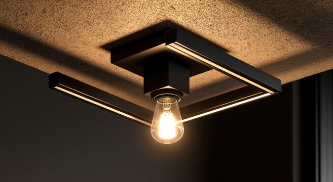 Modern geometric ceiling light fixture with a single exposed bulb