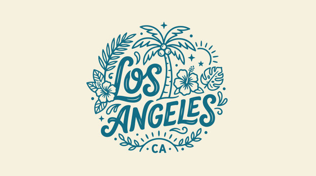 Los Angeles California Emblem: Vintage Coastal Illustration