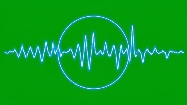 Abstract waveform expands and pulses with cyclical energy on a clean green background