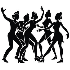 Fototapeta premium Silhouette Dance Party: A group of women in silhouette are captured in dynamic poses, suggesting a lively dance or celebration, embodying joy and movement.