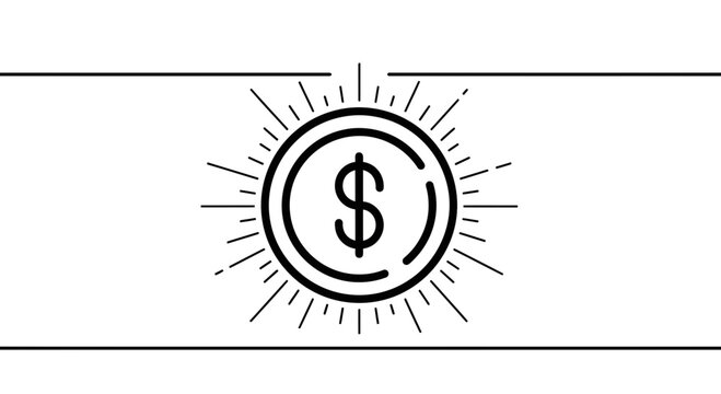 Dollar Coin Icon with Sunburst Effect, Financial Success and Investment Concept