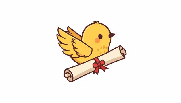 Cute Baby Bird Carrying a Message Scroll Illustration"