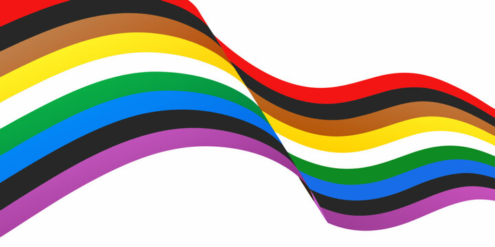 Flowing rainbow pride flags with undulating curves against a plain white background celebration colorful