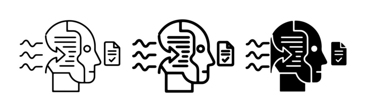 Information Processing, Data Input, and Knowledge Acquisition Icons. Conceptual Set for Learning, Analysis, and Cognitive Processes.