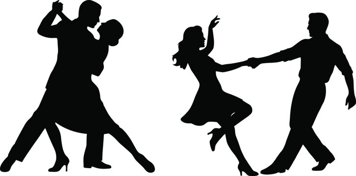 Dancing Couple Silhouettes Collection Featuring Ballroom and Social Dance Partners in Elegant Motion Vector Illustration