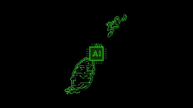 Grenada Country Map Chipset Technology Opener, Suitable for Tech Events, Science Programs, News and Artificial Intelligence Presentations