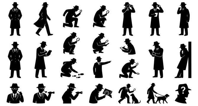 Detective Silhouette Icon Set Private Investigator Black Vector Collection