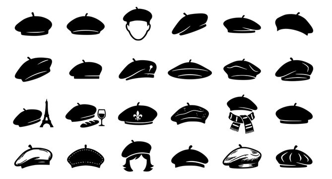 French Artist Beret Hat Vector Pack Fashion Accessory Silhouette Set
