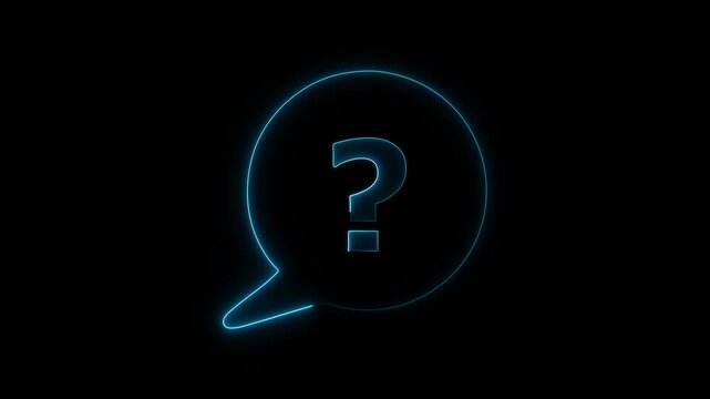 message box with question mark icon animation glowing neon orange color bubble chat text speech inbox sign symbol on black background