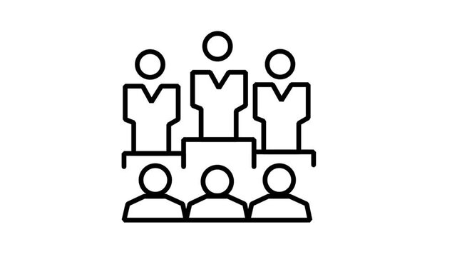 Business Conference Leadership Audience Animated Icon. Animated line icon showing a group of corporate businesspeople sitting in an audience with a prominent speaker leader.
