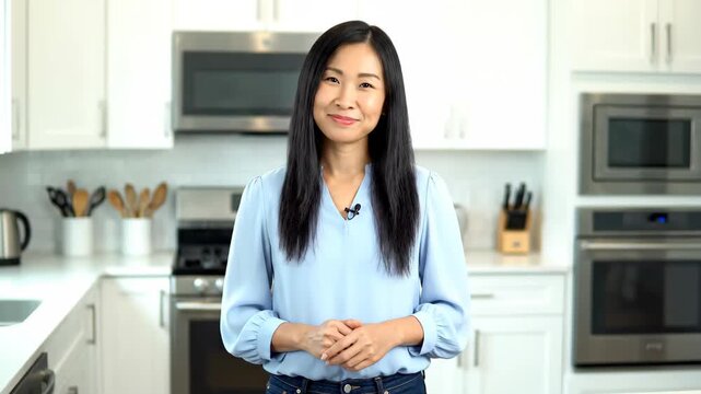 Standing explanation for women in the kitchen, explanation for smiling women in the kitchen