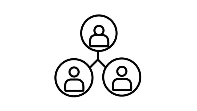 Corporate Leadership Network Organization Animated Icon. Animated line icon displaying a standard business hierarchy chart with connected human figures representing team leadership structure network.