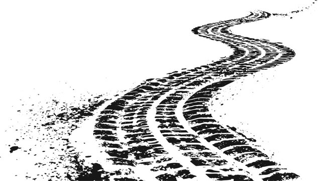 Automotive Tire Track Vector Set with Black and White Skid Marks Grunge Splatter Effects and Detailed Tread Textures for Racing Designs.