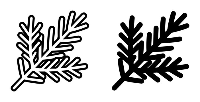 Pine Branch Icons Outline Solid Style, for Winter and Christmas Design