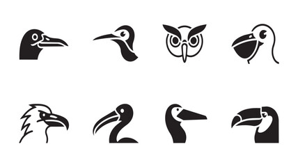 Fototapeta premium Set of bird head icons, vector illustrations of various avian species vector