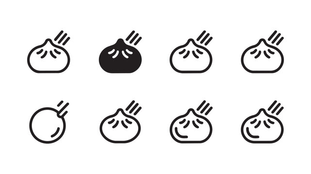 Set of steamed dumpling icons, traditional asian food, dim sum vector vector
