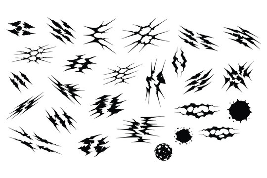 Claw marks and torn holes vector illustration set for creative horror or action designs.