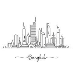Obraz premium Bangkok Skyline Line Art Illustration, Urban Cityscape Outline