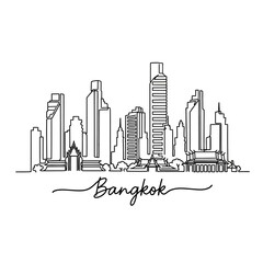 Obraz premium Bangkok Thailand Skyline Vector Illustration, Line Art Sketch