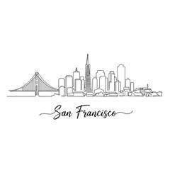 Naklejka premium San Francisco Skyline Line Art Illustration, Minimalist Cityscape