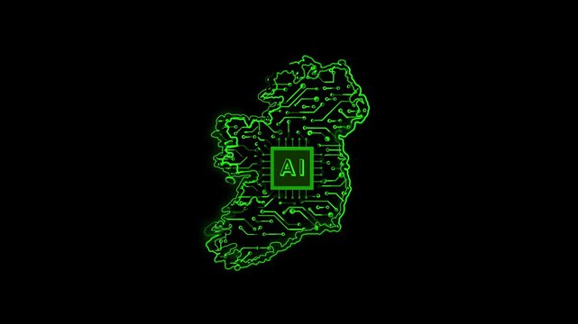 Ireland Country Map Chipset Technology Opener, Suitable for Tech Events, Science Programs, News and Artificial Intelligence Presentations
