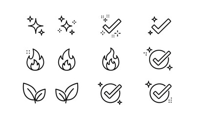 Fototapeta premium Minimalist black line icon set with sparkle accents