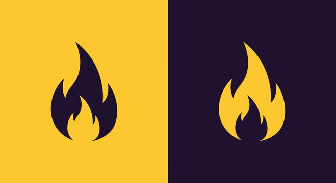 Minimalist fire flame icon in two color variations on solid backgrounds