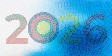 Naklejka premium 2026 text with target bullseye icon on abstract blue mesh background. Vector illustration