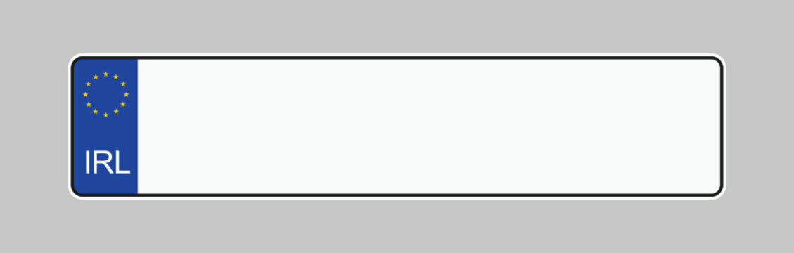 Irish vehicle registration plate with european union flag detail on a gray background