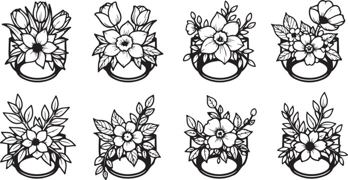 Elegant floral ring designs with delicate flowers and leaves