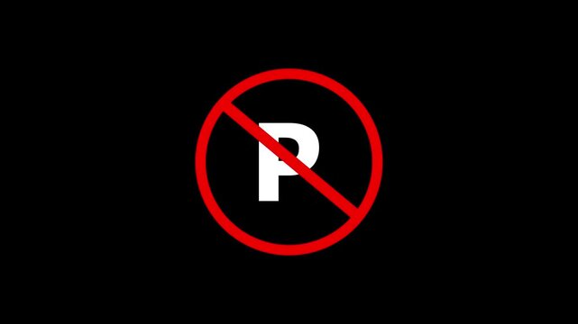 Traffic safety animation of no parking icon animation, restricted parking,No Parking icon, on a black background 4k animation video