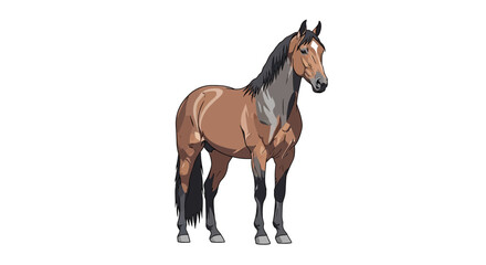 Obraz premium Illustrated brown horse standing alone against a white backdrop for various uses