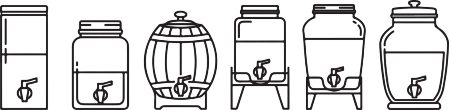 Set of six fermentation and brewing containers with taps for homemade beer or wine making
