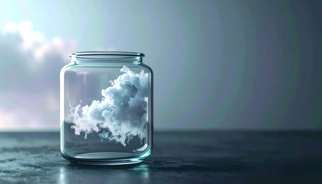 Fluffy white cloud trapped inside a glass jar