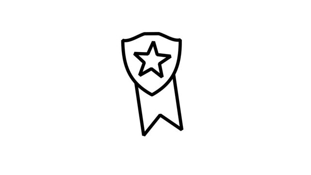 Premium Quality Protection Ribbon Animated Icon. Animated line icon featuring a protective shield with a star on a prize ribbon badge representing certified security success.