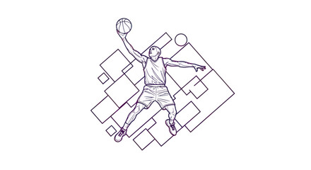 Basketball Player Slam Dunk Vector Illustration © raigen