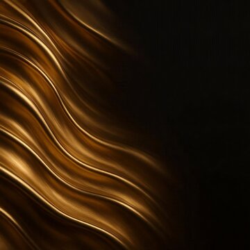 Elegant Luxury Golden Silk Waves on Dark Background with Copy Space