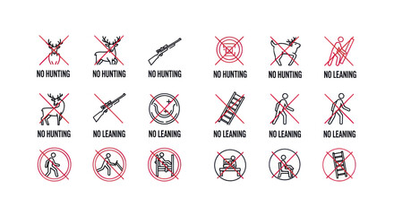 Fototapeta premium No Hunting and No Leaning Prohibition Icon Set