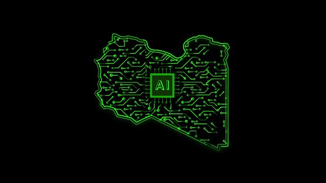 Libya Country Map Chipset Technology Opener, Suitable for Tech Events, Science Programs, News and Artificial Intelligence Presentations