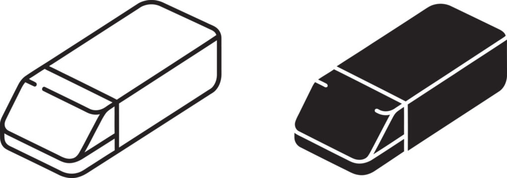 Two erasers in isometric perspective one outlined and one solid black on a white background