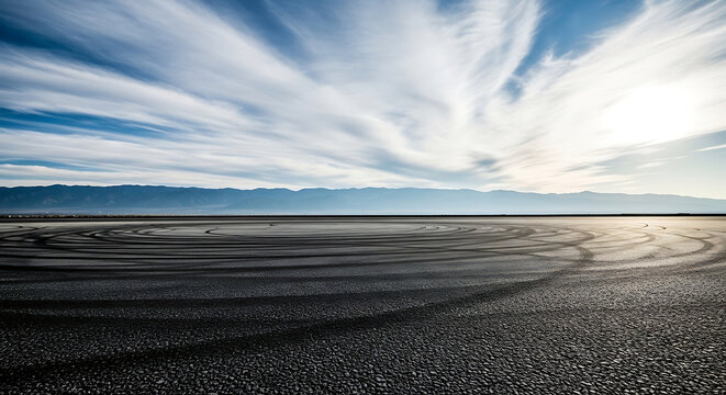 Expansive flat desert landscape with dramatic streaked sky at sunset landscape sunlight wilderness outdoors dramatic environment atmosphere