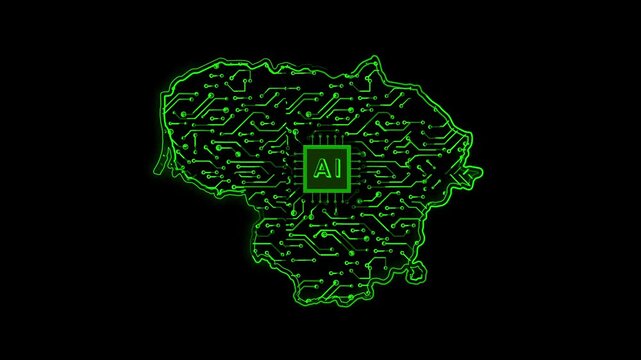 Lithuania Country Map Chipset Technology Opener, Suitable for Tech Events, Science Programs, News and Artificial Intelligence Presentations