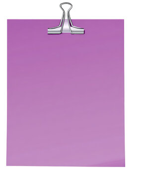 Purple Paper Sheet Held by a Silver Binder Clip on White Background graphic (176 isolated on a transparent background