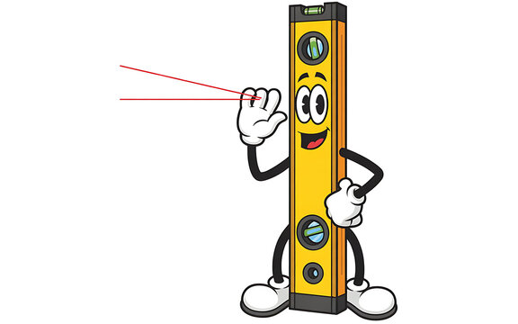 Cartoon spirit level character with laser level projection