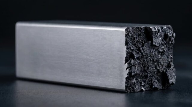 荒い金属ブロックの表面から不純物が右端へ押しやられ純化していく精製プロセスのCG