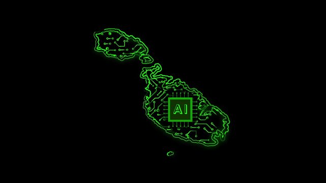 Malta Country Map Chipset Technology Opener, Suitable for Tech Events, Science Programs, News and Artificial Intelligence Presentations