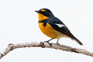 Fototapeta premium The Blackburnian Warbler Perched On A Branch In Bright Orange Plumage