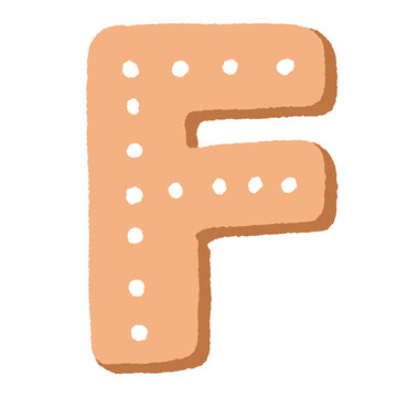 cartoon illustration of a brown letter F cookie 