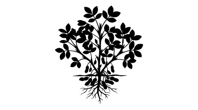 Peanut plant silhouette illustration showing leaves roots and underground peanuts