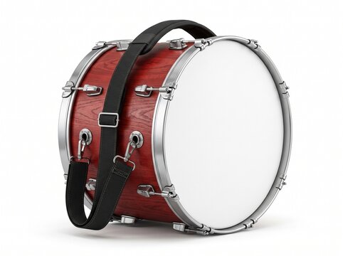 Football Supporter Bass Drum Red Wood Finish with Strap Isolated on White